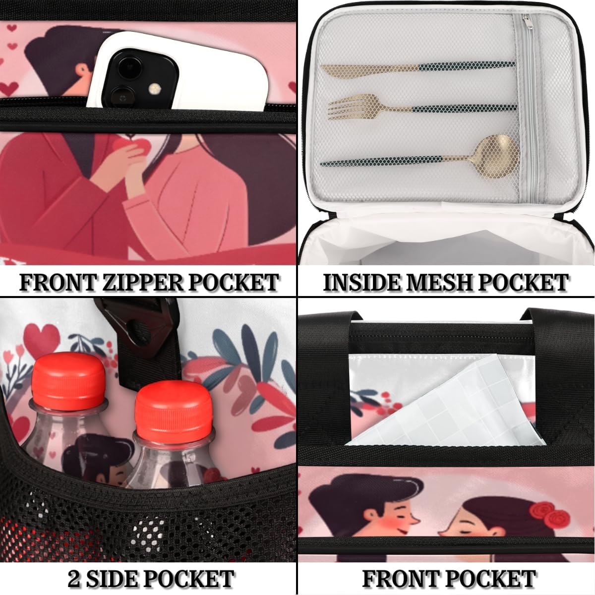 Insulated Picnic Backpack Lunch Box for Women Men Picnic Basket Tote Lunch Bag Picnic Bag Portable Lunch Bags for Picnic, Beach, Work, Trip,Office, Camp Valentine's Day Couple