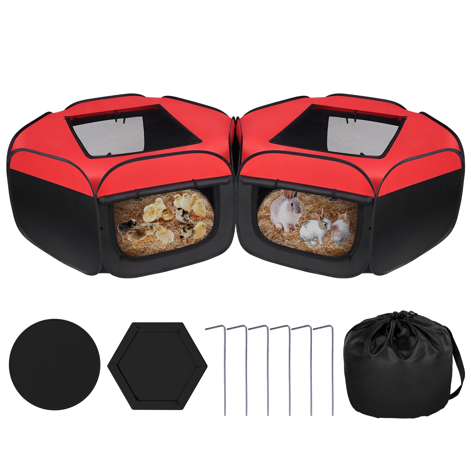 2 Piezas Corralitos para Animales Pequeños, Caja Incubadora para Pollitos, Jaula para Mascotas con Cubierta y Cremalleras, Plegable, Valla portátil Repelente al Agua para Interior & Exterior