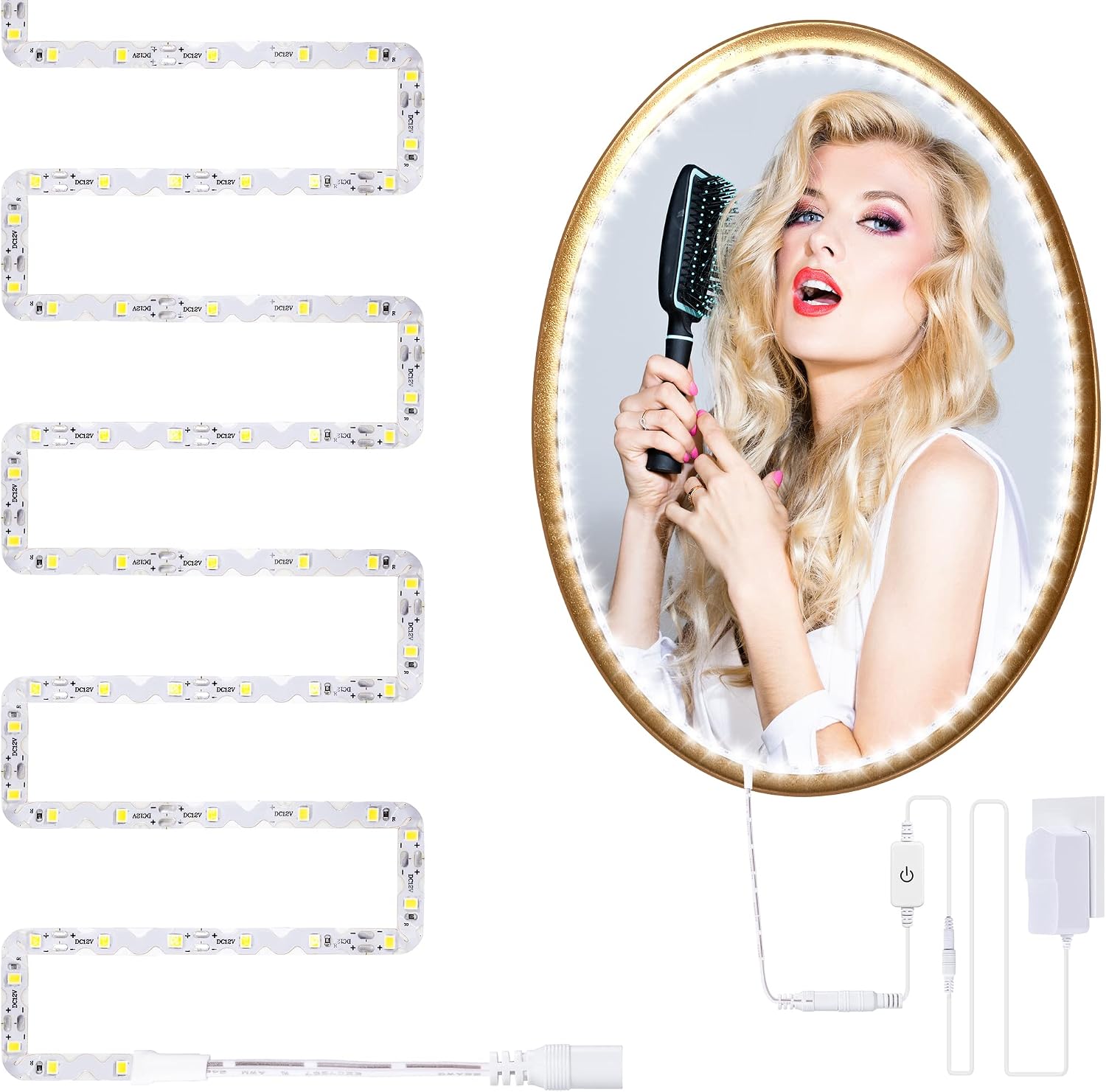 LPHUMEX 13ft Flexible Led Strip Lights, Led Vanity Mirror Lights Kit Bendable, DIY 240 LEDs Makeup Vanity Light, Easy to Bend Plug in Dim-able Vanity String Lights with Cord, Mirror not Included