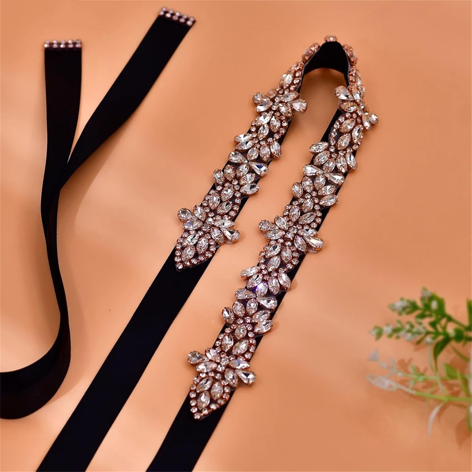 Women’S Bridal Belt Bride Wedding Dresses Decoration With Rose Gold Applique Rhinestones And Crystal Sash