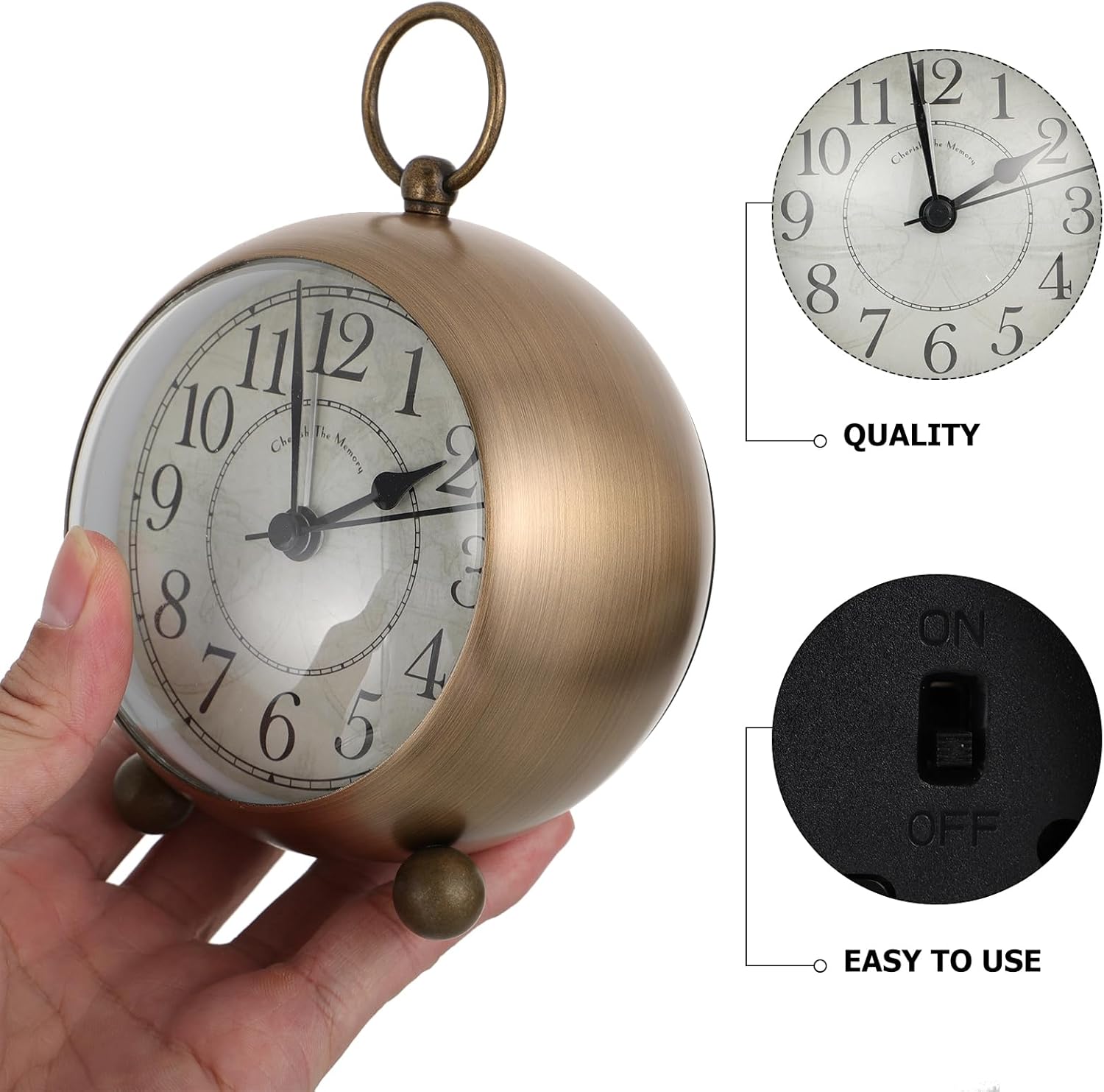 Amosfun Vintage Analog Clock Battery Operated Alarm Clock for Home Office Table Ornament, Super Silent and Luminous in Dark