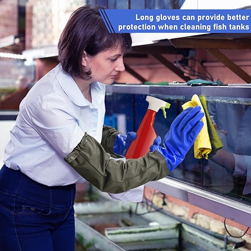 Miniatura 5 de MUMUKE Guantes largos impermeables, guantes químicos largos, reutilizables, acolchados forrados de algodón, resistentes al ácido y al aceite, de 28