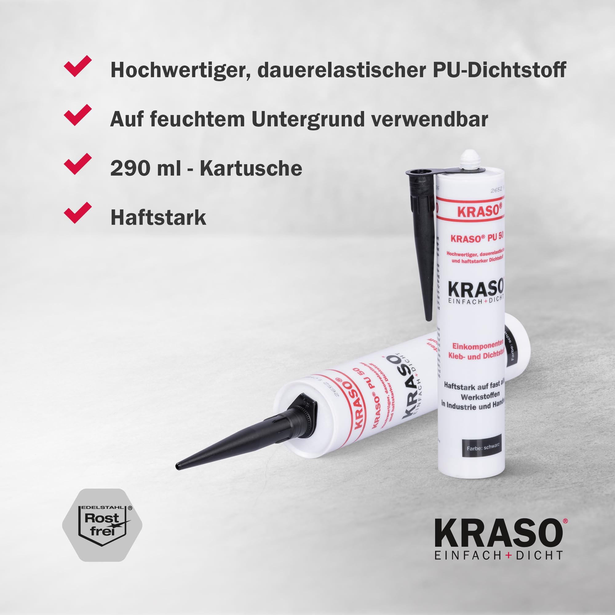 KRASO® PU 50 - Mastic adhésif élastique en permanence - Forte adhérence - Pour la fixation de brides de film pour surfaces humides et sèches - Colle de montage (12 pièces)