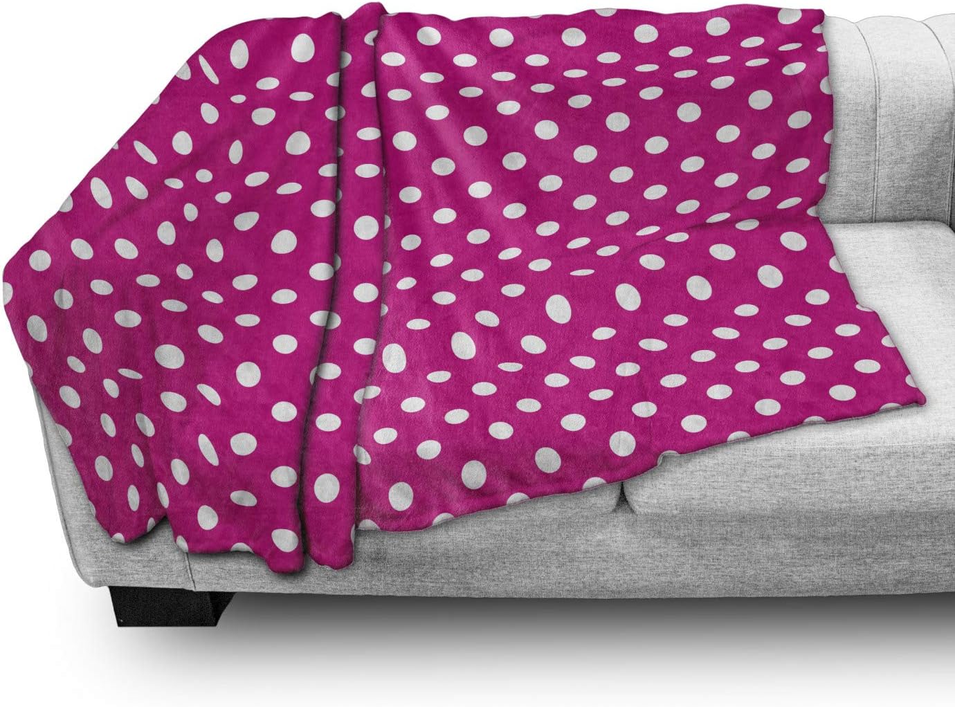 Lunarable Retro Throw Blanket, Vivid Vibrant Design Vintage Polka Dots Geometric 70s 60s Inspired Pattern, Flannel Fleece Accent Piece Soft Couch Cover for Adults, 60" x 80", Hot Pink and White