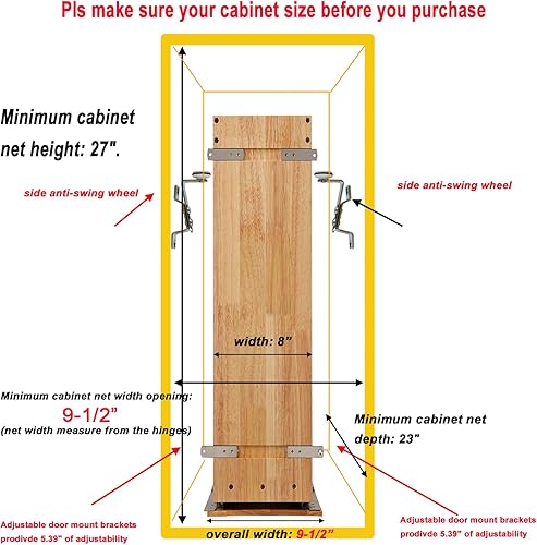 Miniatura 4 de DINDON Organizador de gabinete extraíble para especias, (8 pulgadas de ancho x 21.9 pulgadas de profundidad x 25.2 pulgadas de alto), organizador de