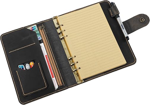 Leather A5 binder planner, Refillable leather journal, Leather notebook, A5 ring binder, Custom gift for him, Leadership Gifts, Corporate Gifts for Clients Black