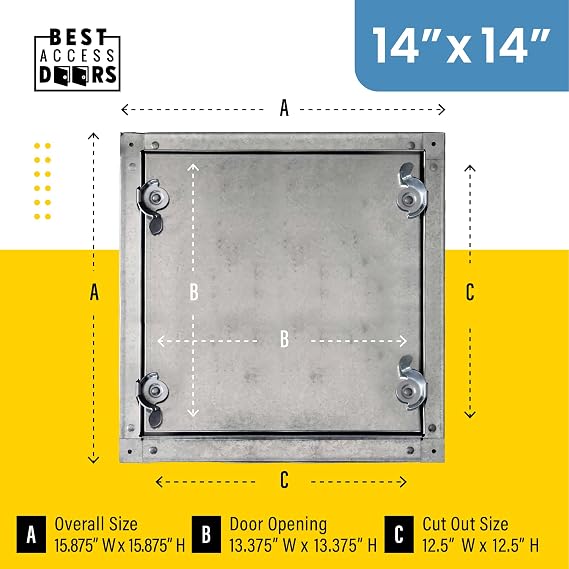 Best 14 x 14 Self-Stick Duct Access Door 1 Fiberglass Insulated Steel HVAC Duct Access Panel for Sheet Metal Ducts, No Hinge Removable Door, Cam Latch, Neoprene Gasket, BA-CDSS-6030