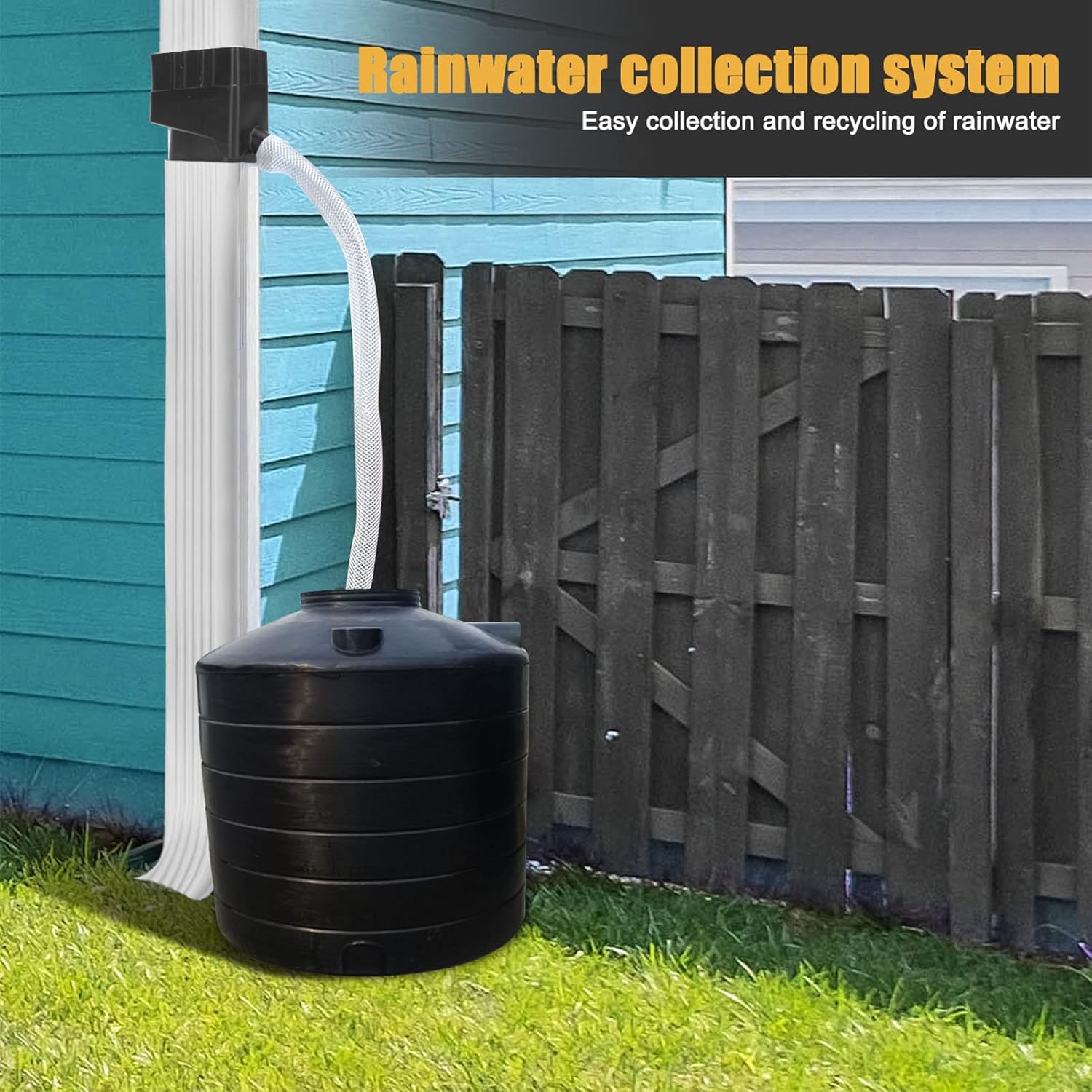 Rainwater Collection System, Rain Diverter Kit, Reusable Downspout Water Collector with Trimmable 40 Inch Hose for Lawn Garden Black