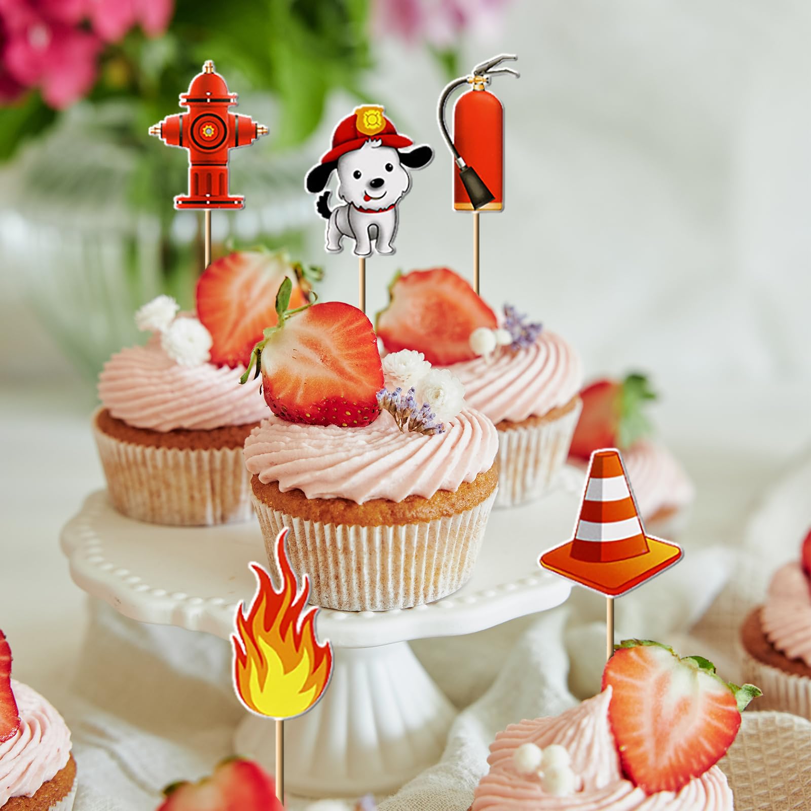 Set 24 Decorazioni Torta Pompieri – Per Compleanno A Tema Vigili Del Fuoco, Accessori Per Cupcake