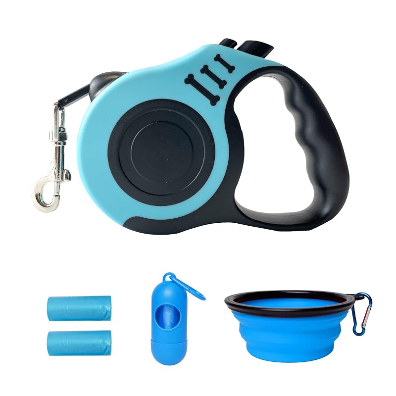 Guia retrátil para cães com fita de nylon e freio ajustável LIEVUIKEN, 3,05 m, Lake Blue Set