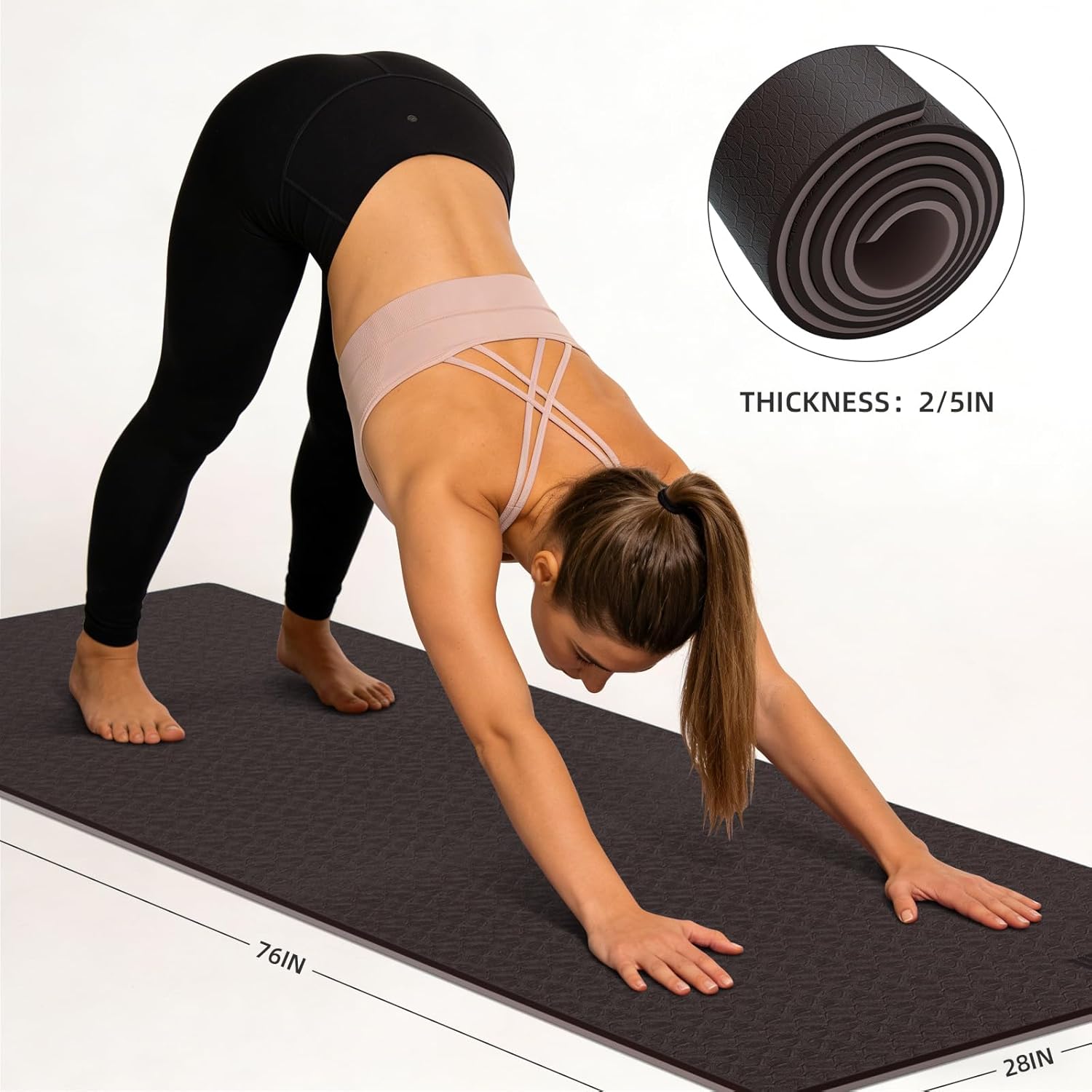 Extra Long Yoga Mat for Tall Men & Women, 10mm Thick 76x28in Non Slip TPE Exercise Mat with Carrying Strap, Mat for Yoga Pilates Fitness,Indoor Outdoor Use