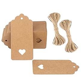 G2PLUS 100PCS Blank Gift Tags with String, Kraft Paper Hangtags, Hollow Heart Gift Tags, Wedding Favors Tags for Valentine\'s, Thanksgiving, Christmas