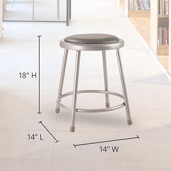 National Public Seating 6418 Steel Stool with 18 Vinyl Upholstered Seat, Grey