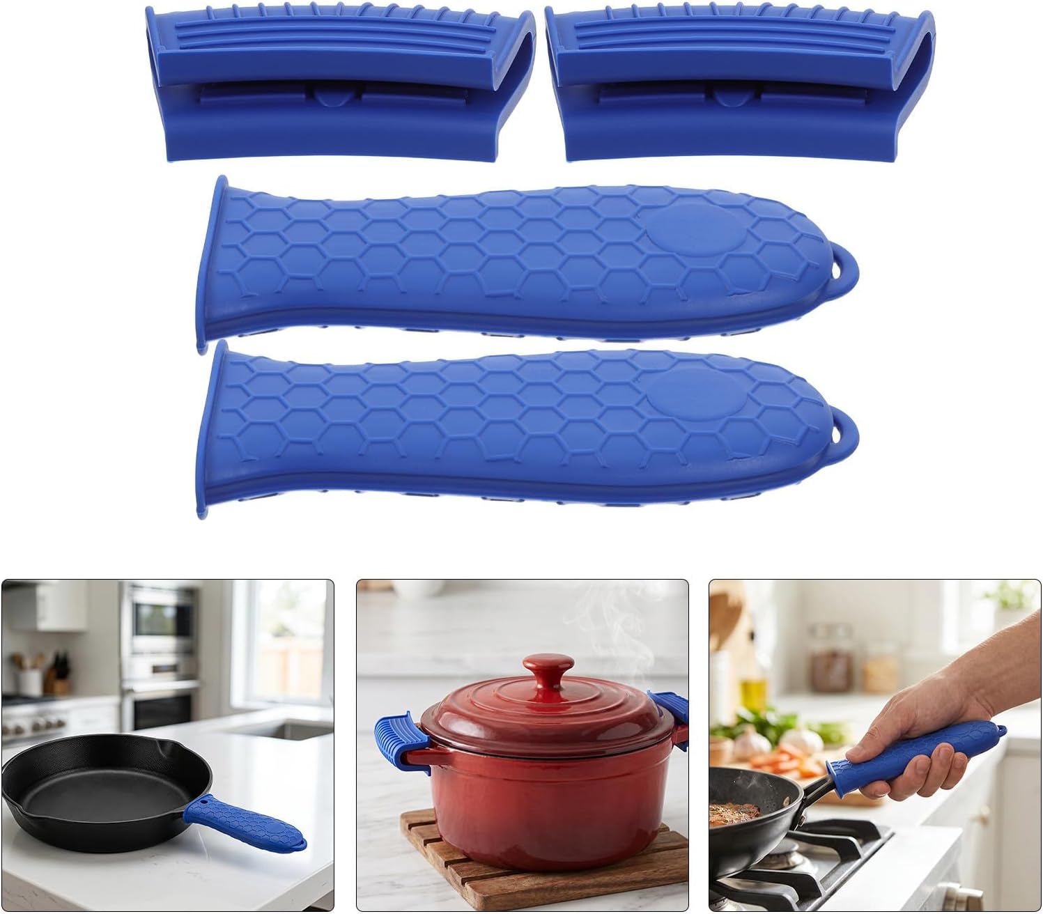 2 Sets Non-Slip Pot Handle Insulation Covers for Kitchen Cookware and Cast Iron Skillet, Heat Resistant Plastic Sleeves with Unique Texture for Hot Handle Protection
