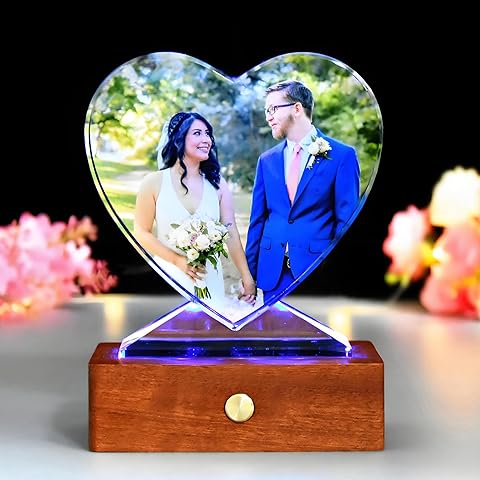 Personalized Crystal Custom Color Pictures - Heart-shaped Crystal Photo Frame, Birt...