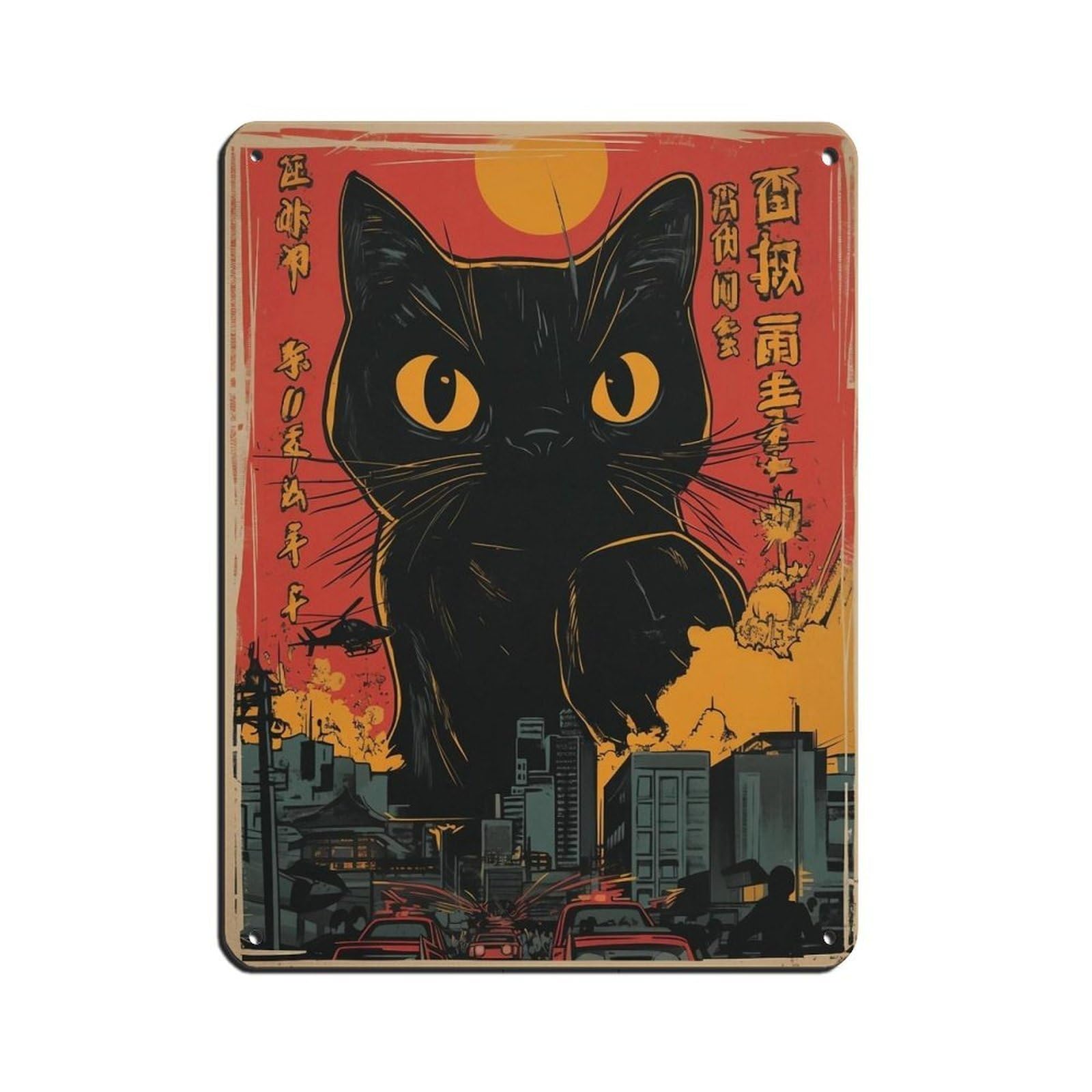 Lxwnze 30L X 40W Cm Retro Comic Style Cat Art Poster, Tin Sign Vintage Metal Pub Club Cafe Bar Home Wall Art Decoration Poster Retro 12X16inch(30X40cm)