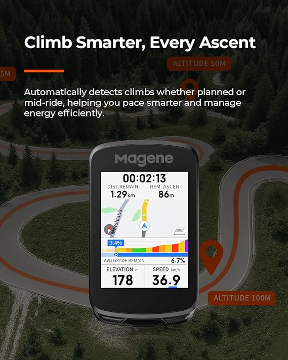 Magene C606 V2 Bike Computer GPS 2.8 Color Touchscreen, Multi-Scenario ClimbPro, Live Segments, Cycling Dynamics, Offline Navigation & 15-25Hr Battery