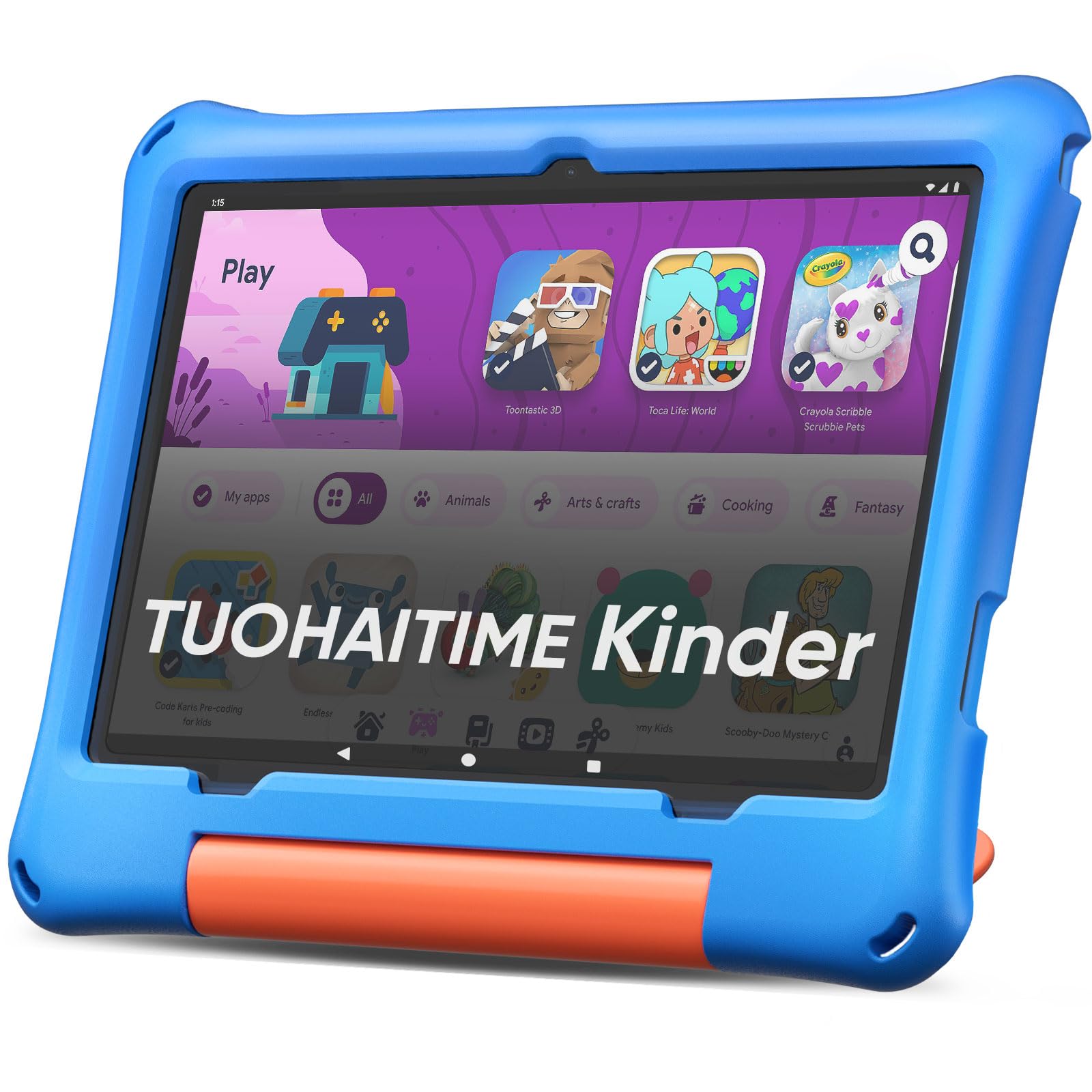TUOHAITIME Tablet per bambini da 10,1 pollici con Android 16, 30 GB di RAM + 64 GB di ROM, espandibile fino a 2 TB, controllo genitori, GPS, Face ID (Blu)