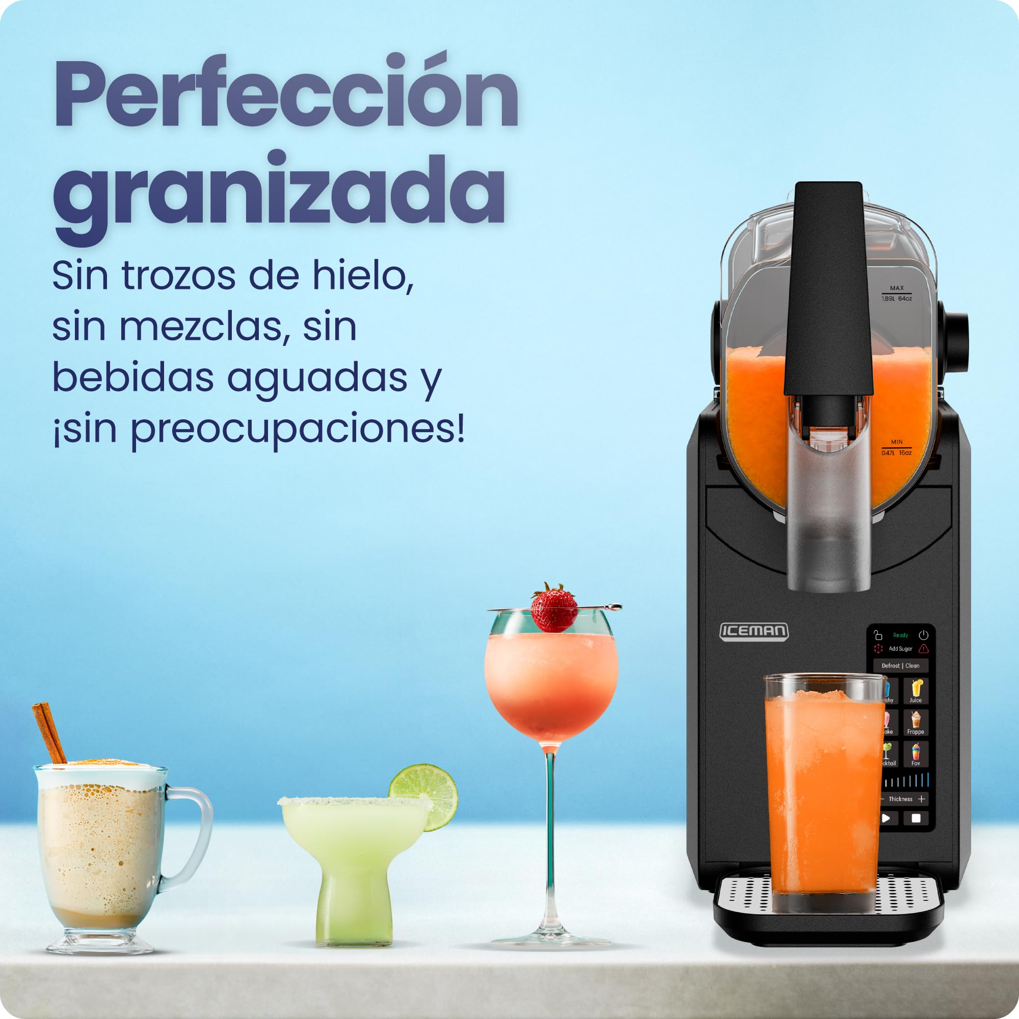 Iceman Máquina de Granizados, 1,9 L para Bebidas Congeladas, Sin Hielo ni Batidora, Ideal para Margaritas, Frappés y Batidos. Granizadora de 5 Programas Táctiles, Palanca de Servicio Fácil — Negro