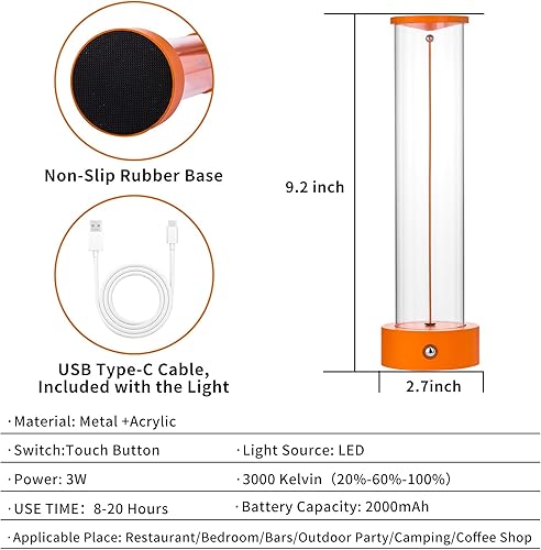 Miniatura 6 de Lámpara de mesa LED portátil inalámbrica, lámpara de escritorio recargable con batería y sensor táctil, regulable de tres niveles, adecuada para