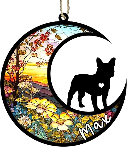 NAZENTI Atrapasoles personalizado de bulldog francés-francés conmemorativo, adorno de Navidad de bulldog francés-francés con nombre, atrapasador de