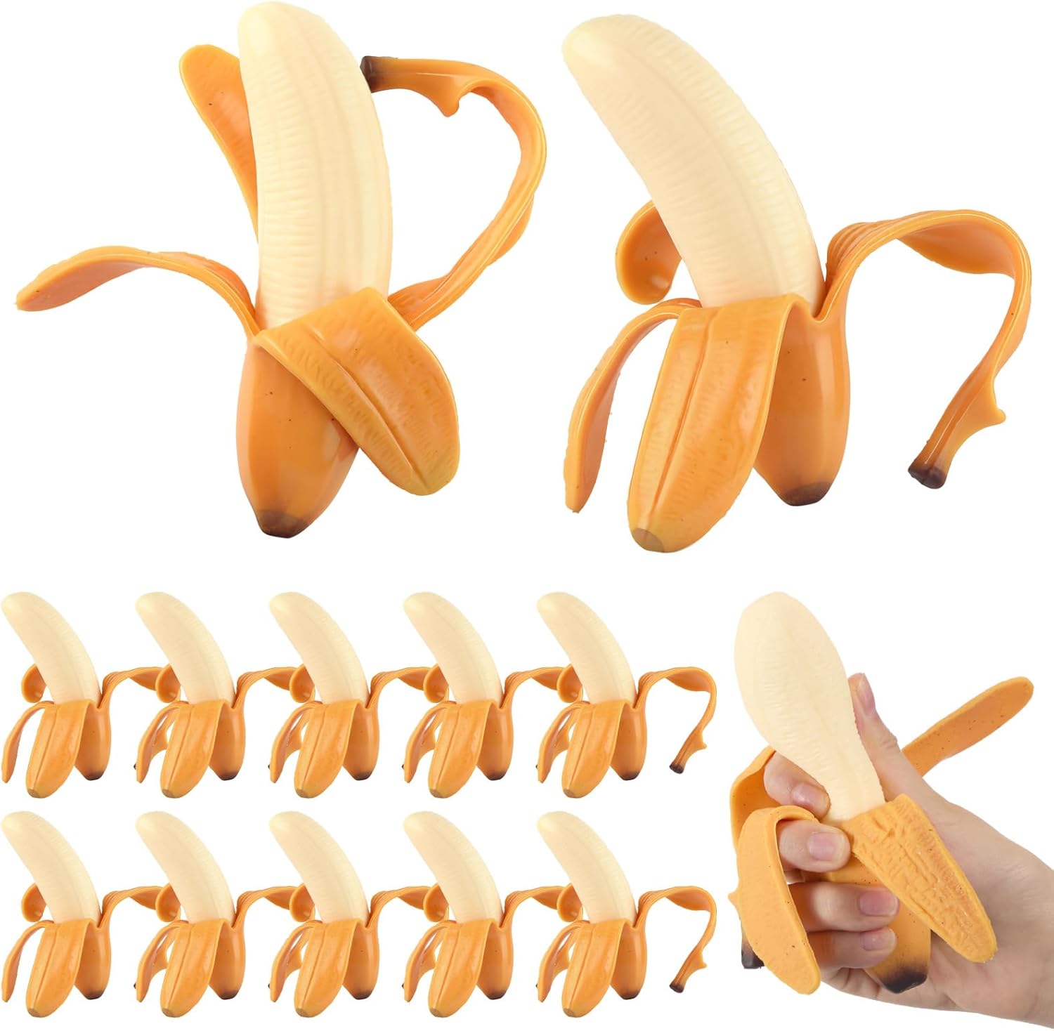 12 Pcs Banana Stress Relief Fidget ‌‌Plaything Soft Banana Stretchy PU Release Stress ‌‌Plaything Soft Scented Simulation Fake Bananas Anxiety Relief Novelty Gift for Cute Birthday Present