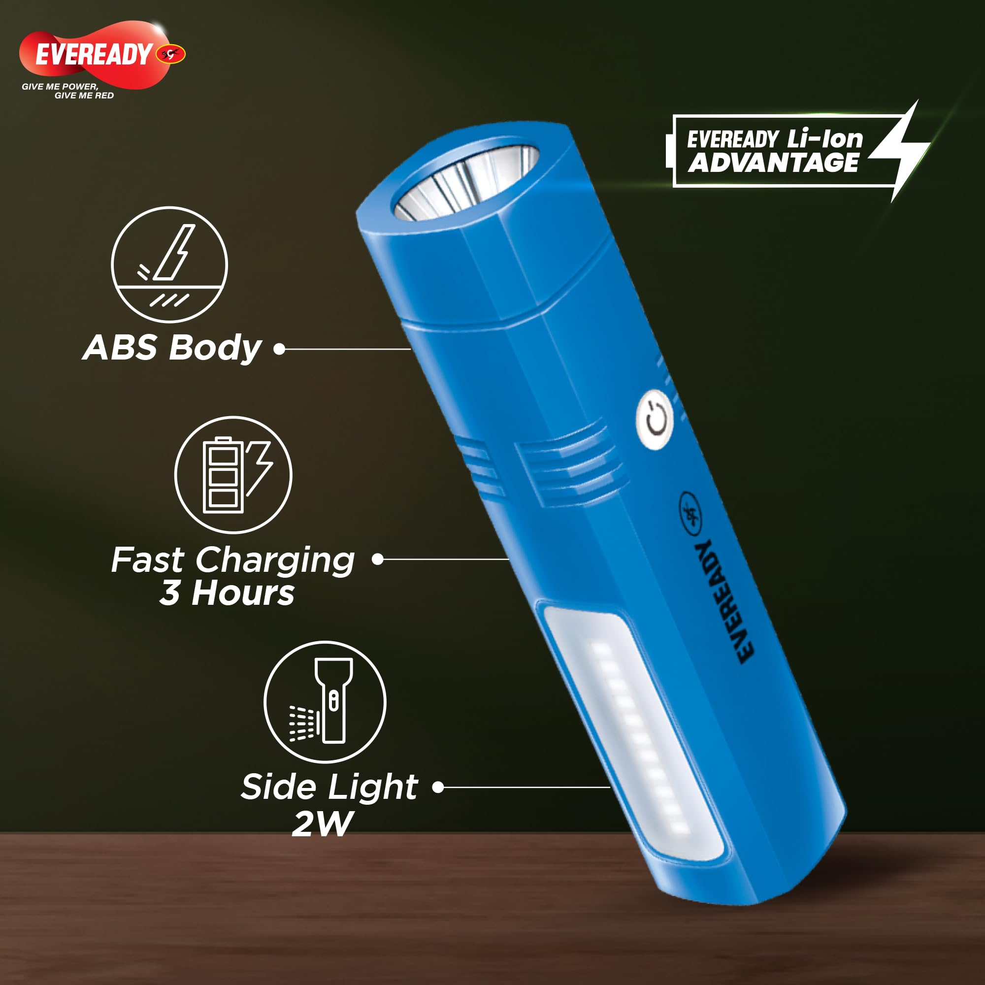EVEREADY Hero DL80, Rechargeable 1W LED Torch Cum Emergency 2W Sidelight 3
