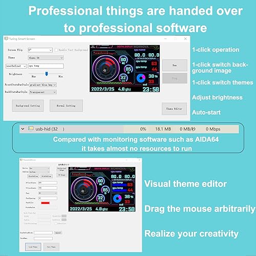 Miniatura 6 de WOWNOVA Pantalla de temperatura de PC, monitor de temperatura de computadora, estuche ARGB, mini pantalla USB IPS, monitor de datos HDD CPU RAM