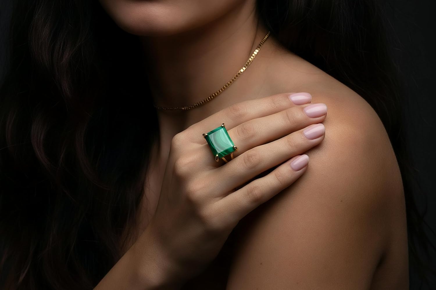 Emerald Cut Malachite Ring – Sterling Silver 925 Gemstone Ring – Green Rectangle Stone Jewelry – Modern Silver Statement Jewelry – Women’s Bold Gem Rings