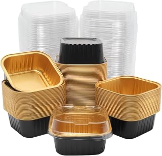 100 Pack 5oz Aluminum Pans with Lids, Black Gold