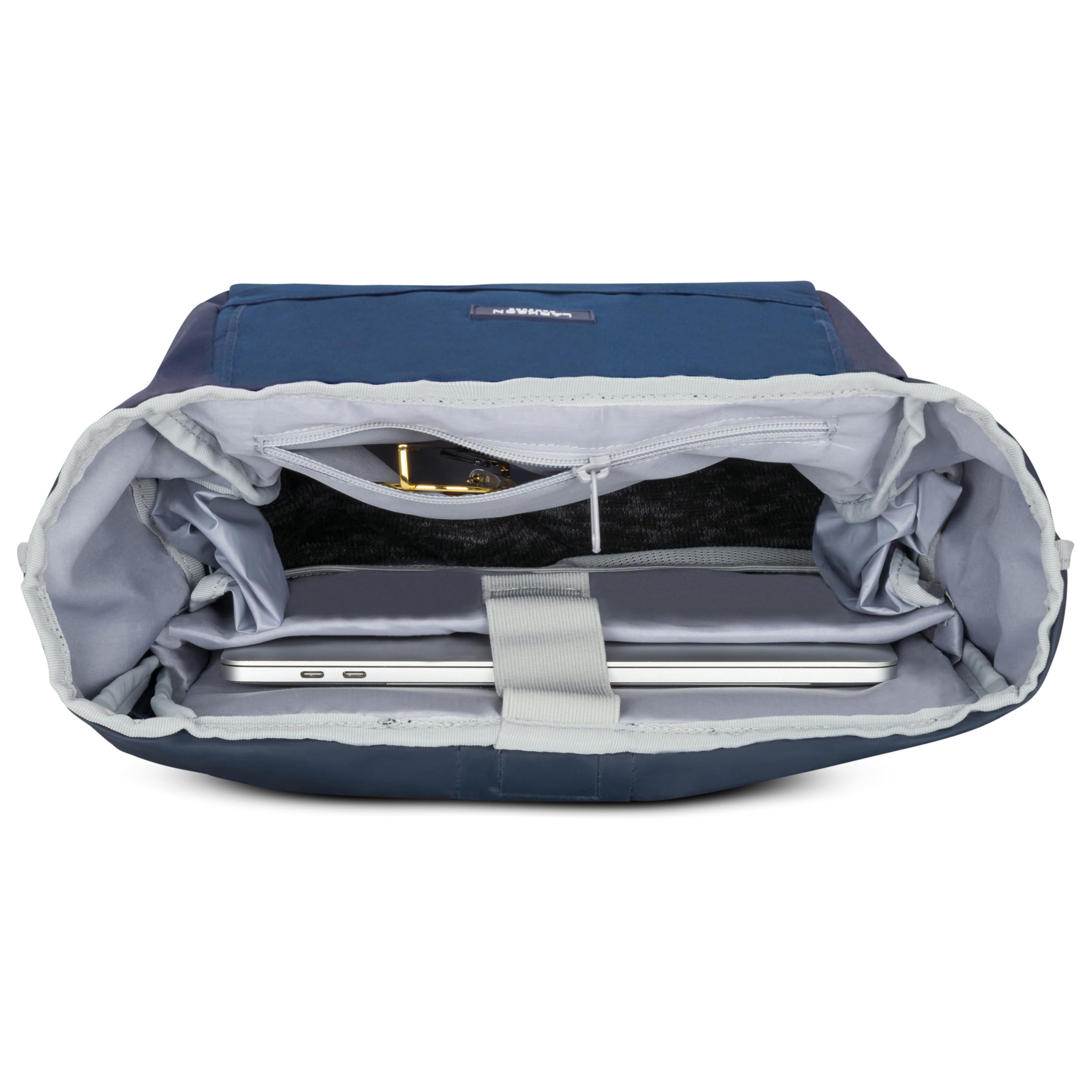 LARKSON Plecak damski i męski – No 4 Large – Rolltop Backpack 21 l z kieszenią na laptopa o przekątnej ekranu 16", do pracy i na rowerze – duży plecak podróżny z paskiem na kółkach, granatowy, jeden