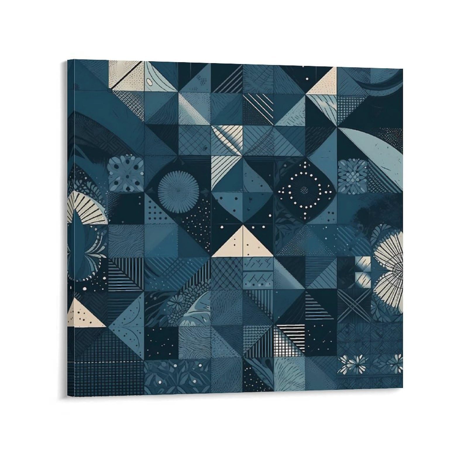 Blue Geometric Pattern Canvas Wall Art for Bedroom 16x16inch(40x40cm) Canvas Prints Artwork for Walls Modern Picture Artwork Painting for Living Room Aesthetic Wall Paintings for Bathroom Kitchen Offi