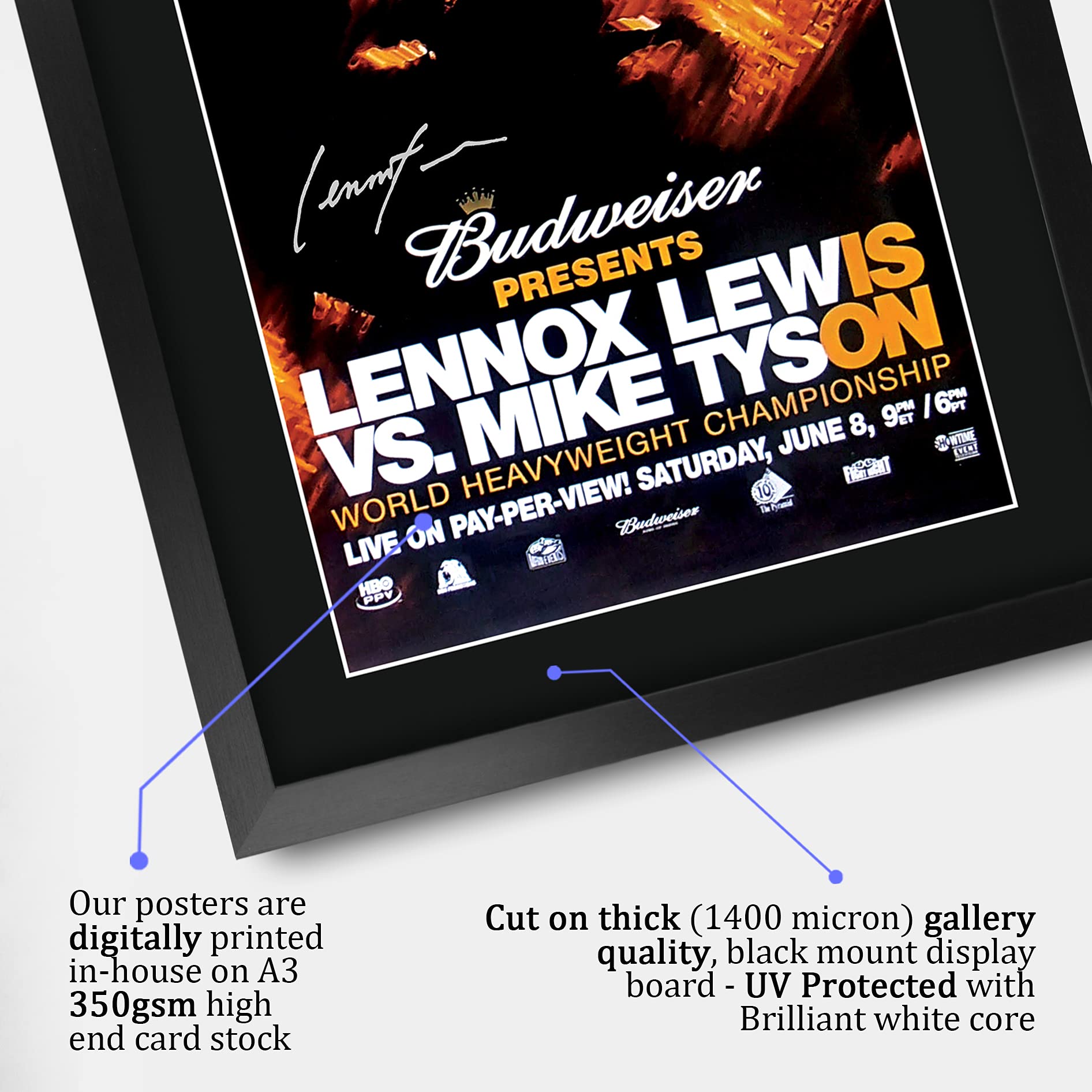 HWC Trading FR A3 Lennox Lewis vs. Mike Tyson Gifts Printed Signed Autograph Poster for Boxer Memorabilia Fans - A3 Framed - Image 4