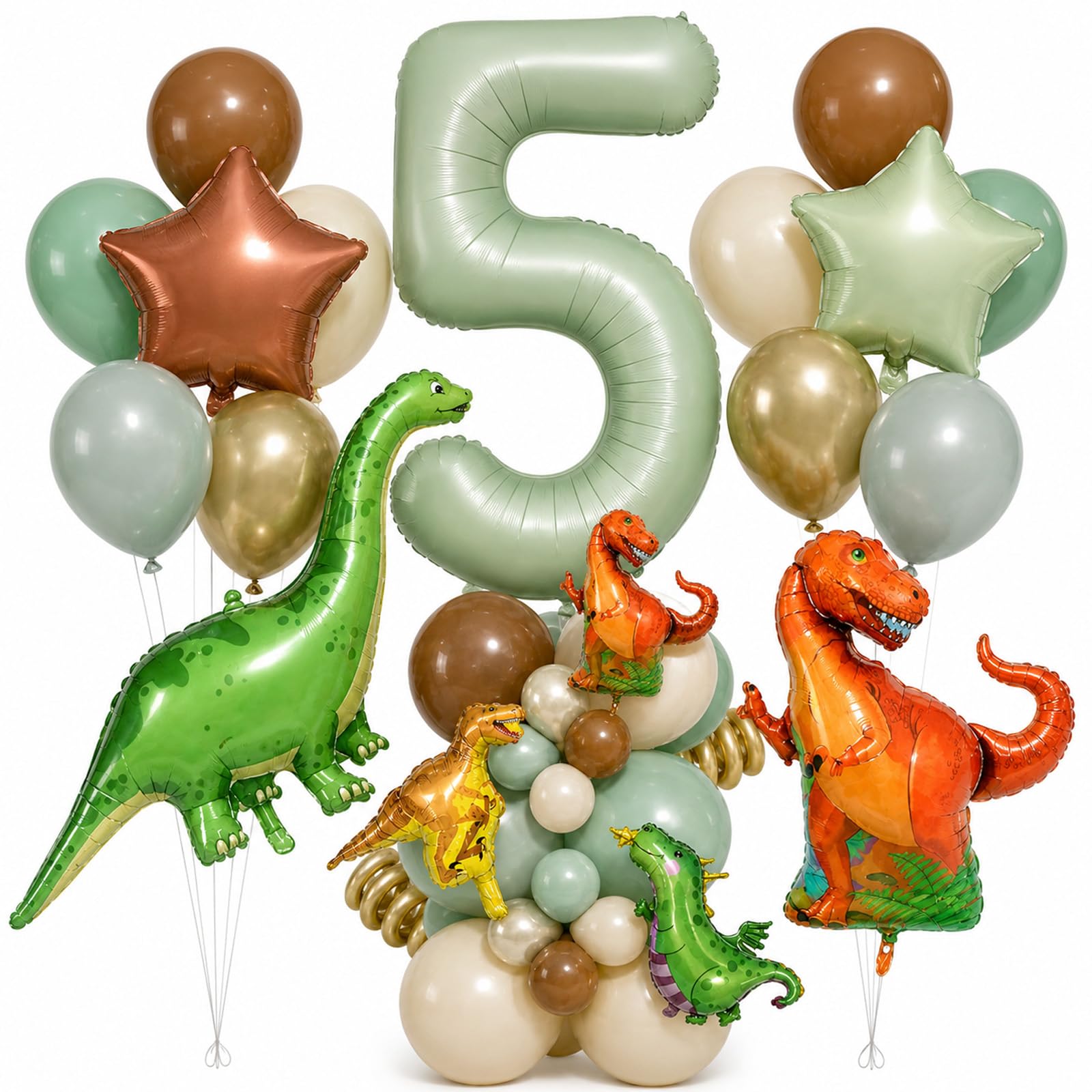 5th Dinosaur Birthday Decorations Boys, Sage Green Number 5 Balloon 40 Inch โ image 1