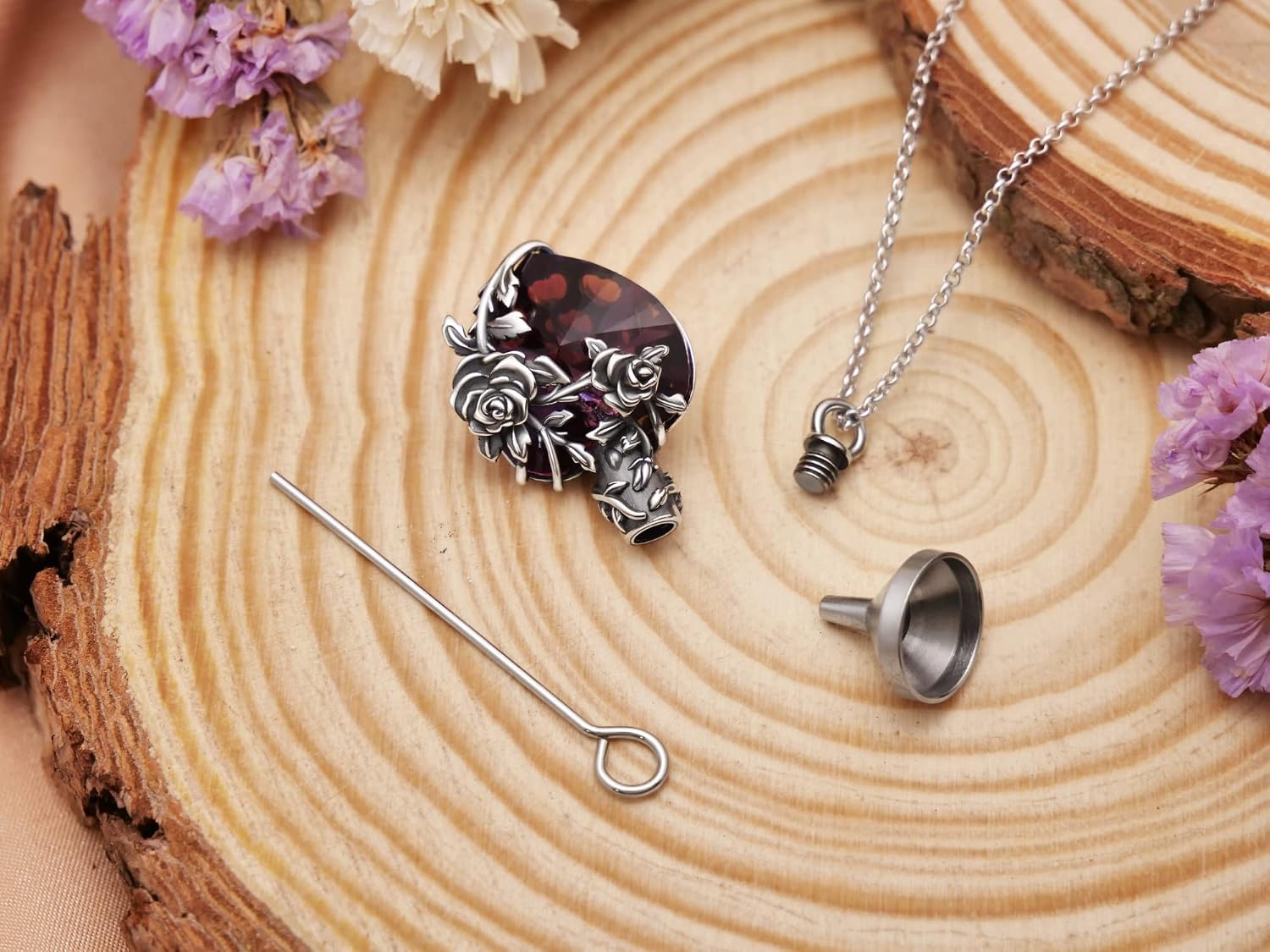 PELOVNY Rose/Lotus/Sunflower/Lily Flower Cremation Urn Necklace For Ashes Sterling Silver Heart/Teardrop Crystal Memorial Jewelry For Women