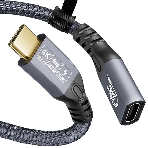 YIWNETEC USB C Cable to USB C 3.2 Gen2 X 2 Male Female Type C Charging Cable, 20 Gbps Data Transfer, 240 W 48 V5 A Fast Charging Cable, 4K  60Hz