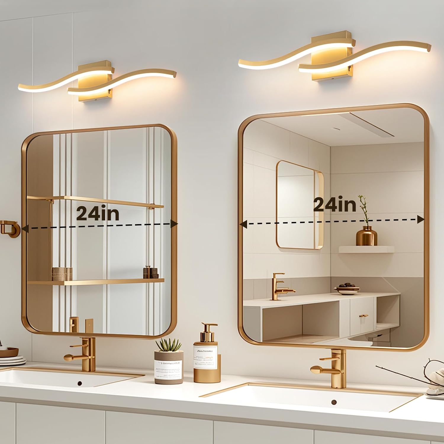 Gold Curved Bathroom Vanity Light Fixture Over Mirror, 23.62 inch Modern LED Wall Lamp 5CCT Dimmable Bathroom Light Fixture Modern Vanity Lighting Wall Sconces