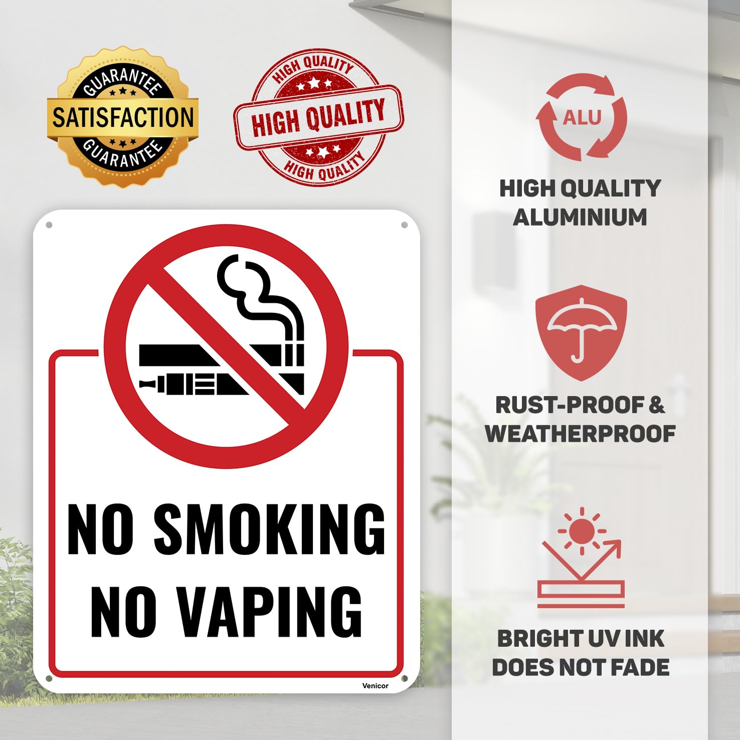 OLANZU No Smoking No Vaping Schild – Aluminium, 25,4 X 17,8 Cm, Für Innen & Außen