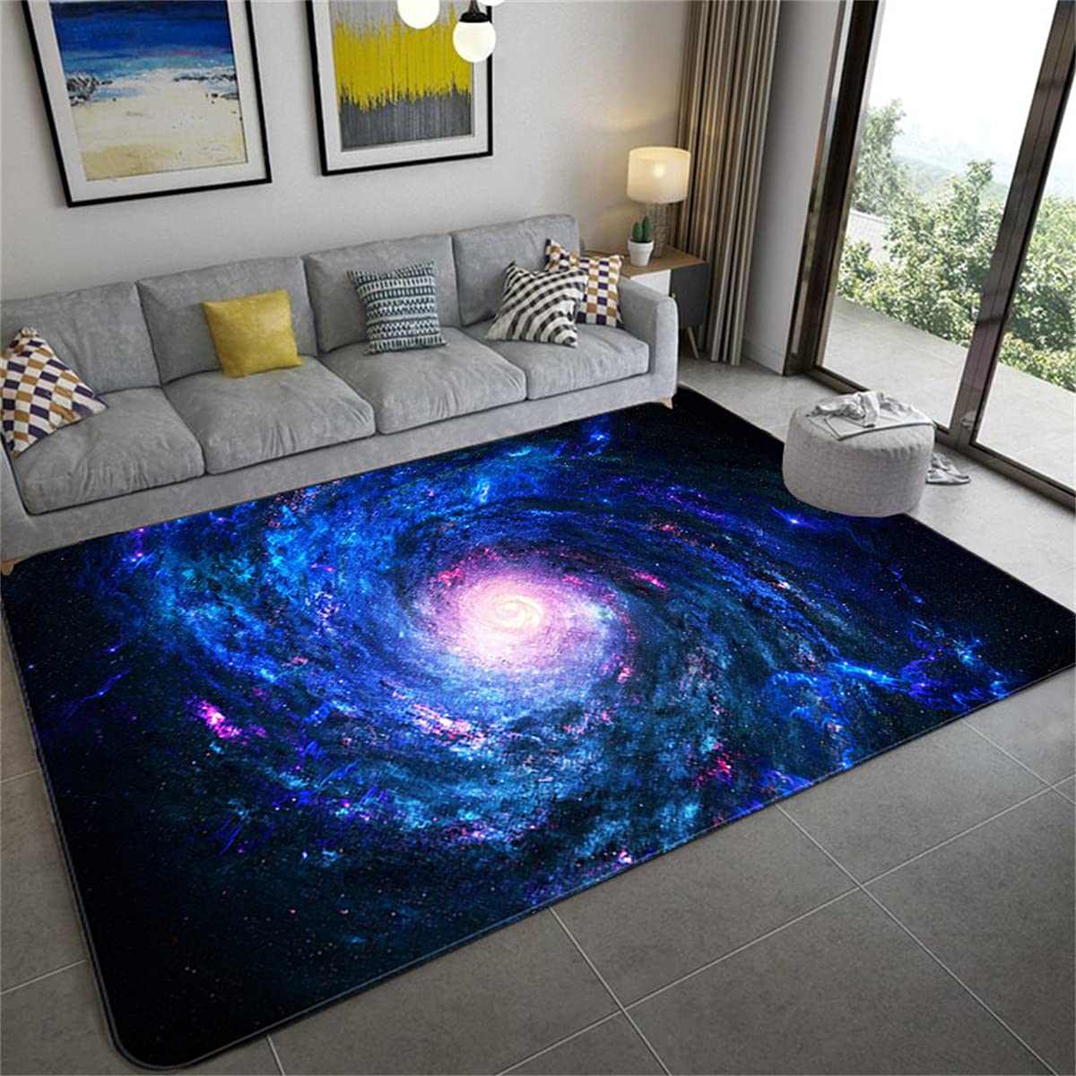Peihuodan B Galaxy Universe Living Room Carpet Large Size Short Pile Non-Slip Lack And Lue Starry Sky Nebula Swirl Edroom Carpet Edside Carpet Children's Play Carpet (,80X120 Cm)