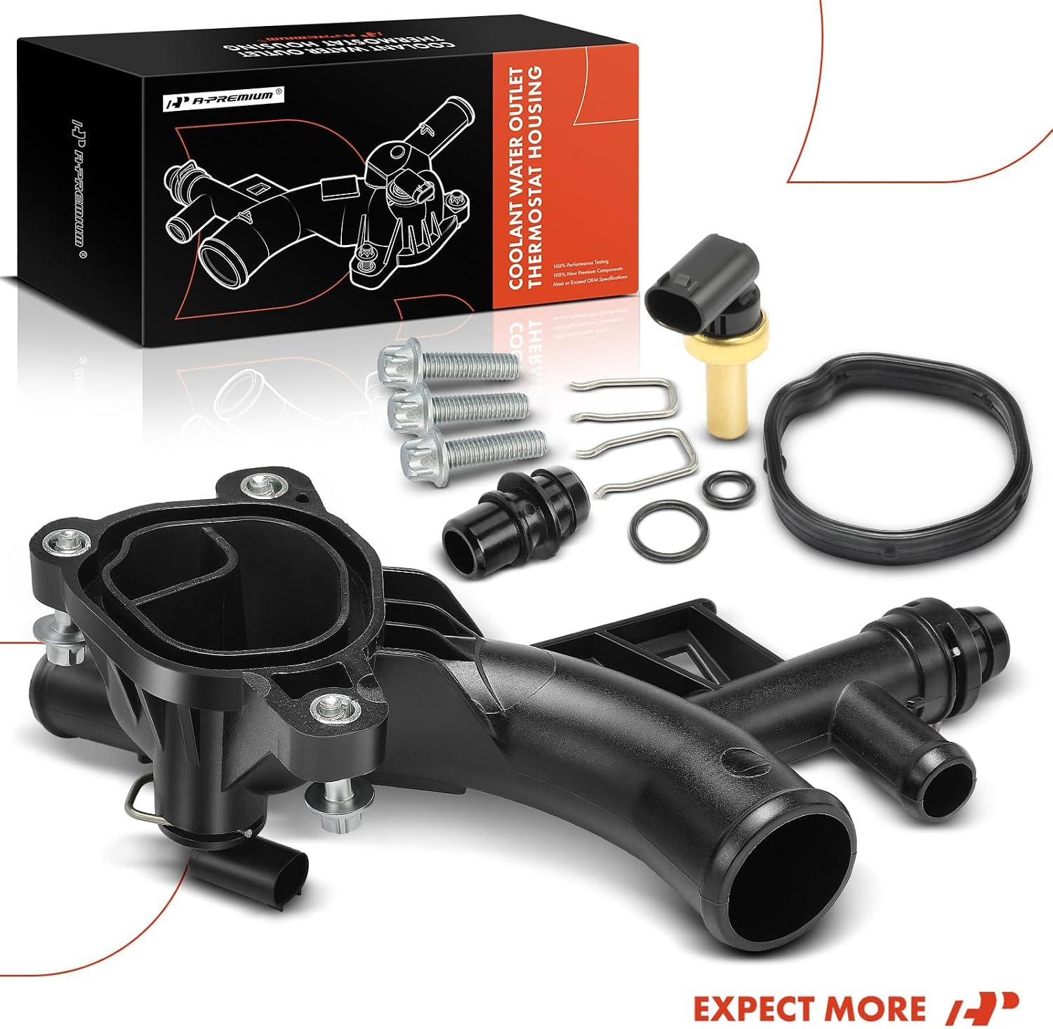 A-Premium Engine Coolant Thermostat Housing Water Outlet w/Sensor Compatible with Buick, Chevy Vehicles - 1.4L Only - Cruze 11-15, Sonic 12-20, Trax 13-20, Encore 13-20 - Replaces 25193922
