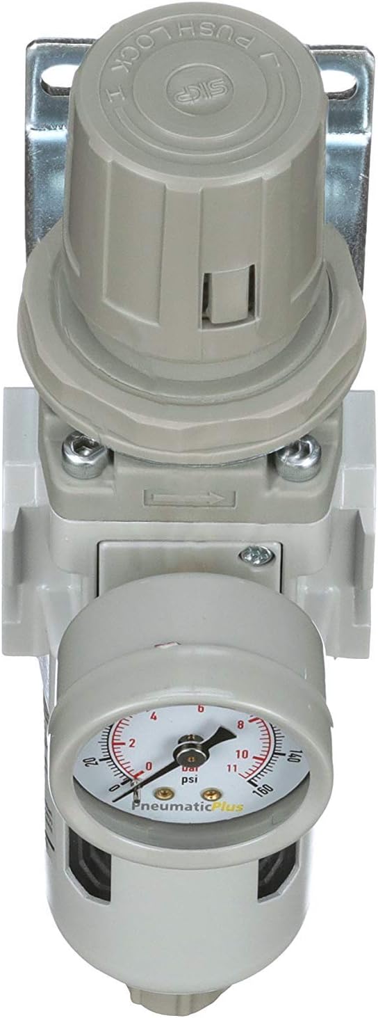 PneumaticPlus SAW300-N03BG Compressed Air Filter Regulator Piggyback Combo 3/8" NPT - Poly Bowl, Manual Drain, Bracket, Gauge - Image 8