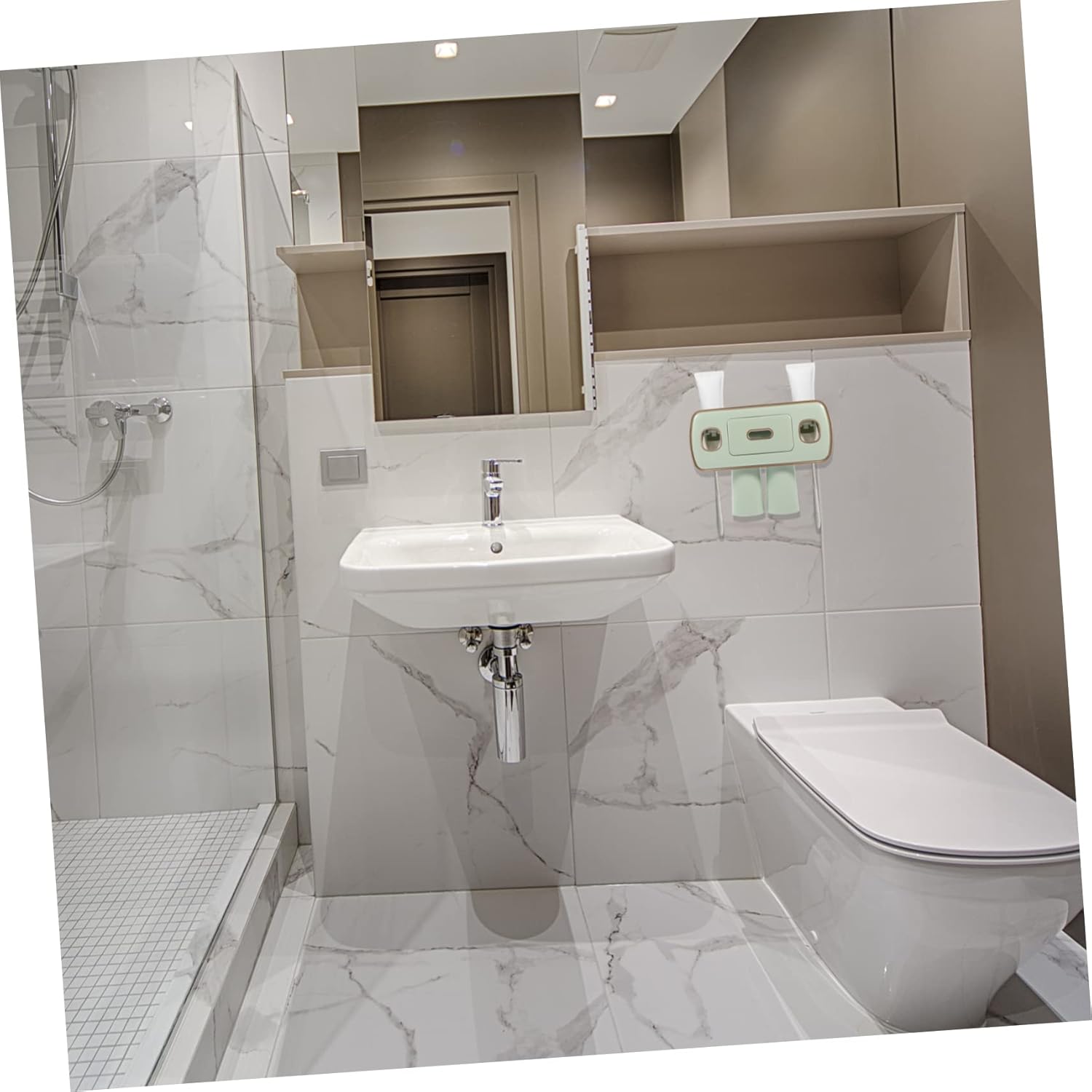 Wall Mounted Toothbrush Holder Drawer Automatic Toothpaste Dispenser Multi-Function Bathroom Organizer for Toothbrushes and Cups Easy to Install Suitable for Family Use