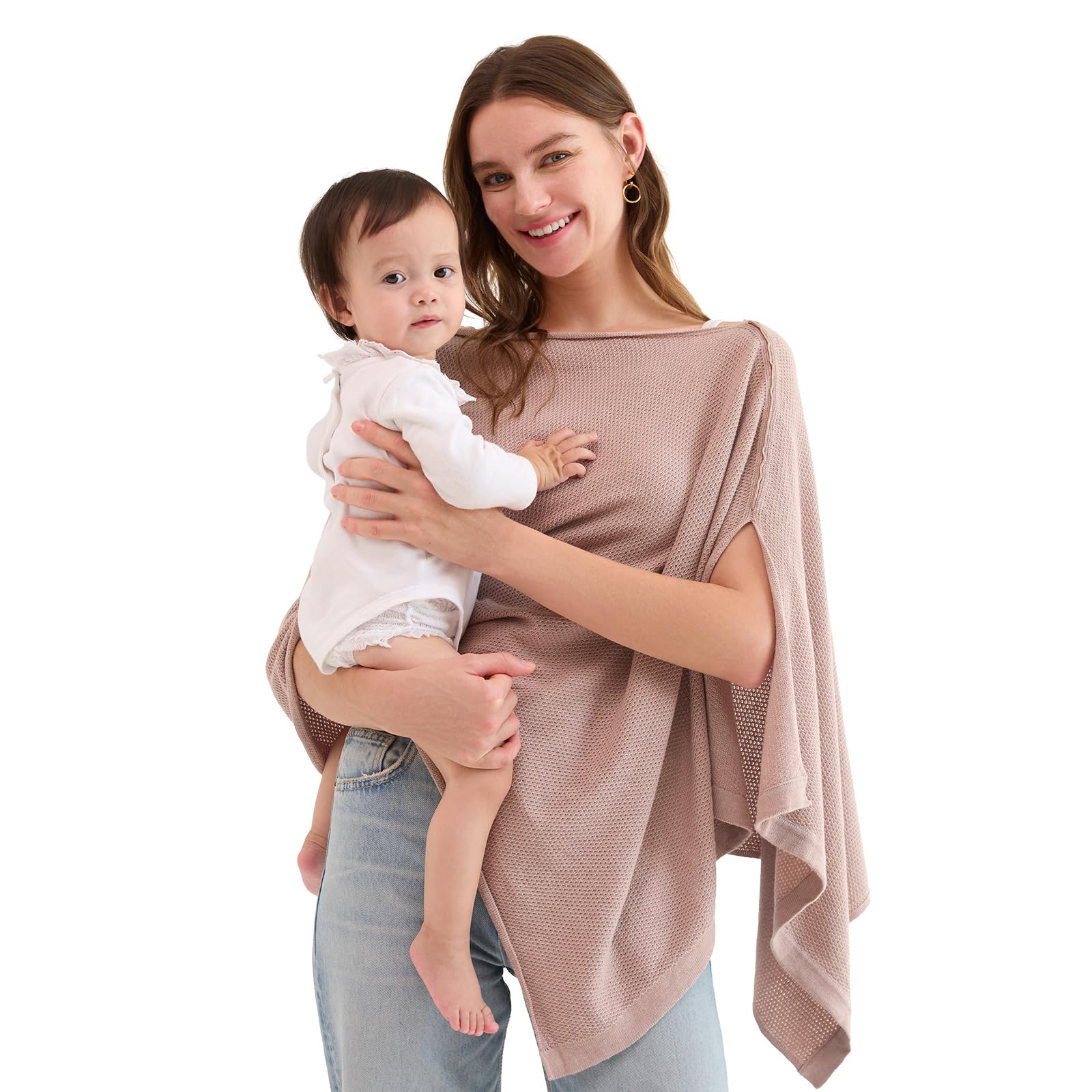 Momcozy Cubierta de Lactancia Materna, Poncho de Privacidad Portátil, Cobertura Total de 360°, Suave, Transpirable y con Estilo, Incluye Bolsa de Lavado Marrón Claro