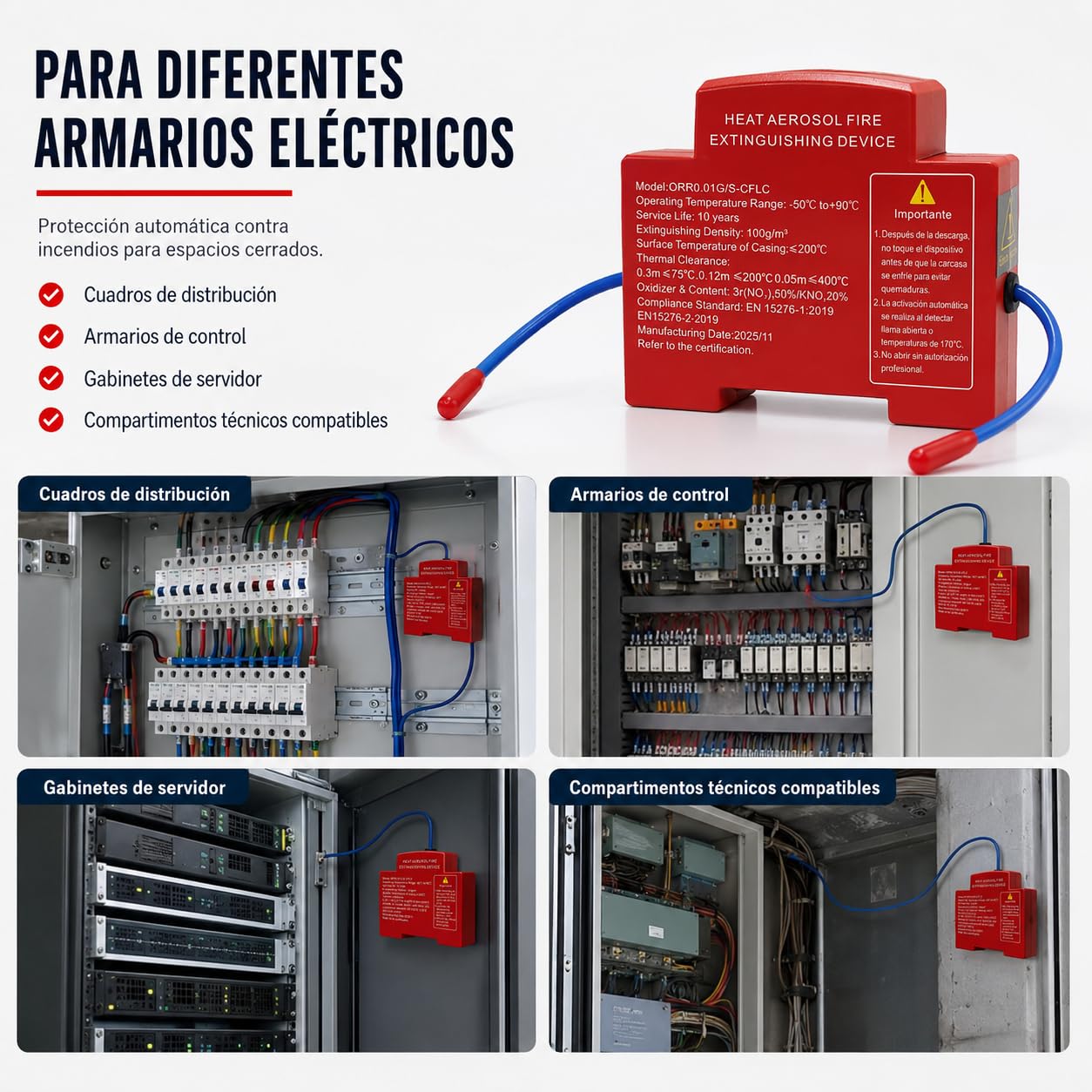 Extintor Automatico Cuadro, Hot Aerosol Cuadro Electrico，4 * Mezcla | Extintor Cuadro Electrico Carril DIN, Dispositivo AutomáTico de ExtincióN de Incendios por Aerosol para Panel EléCtrico