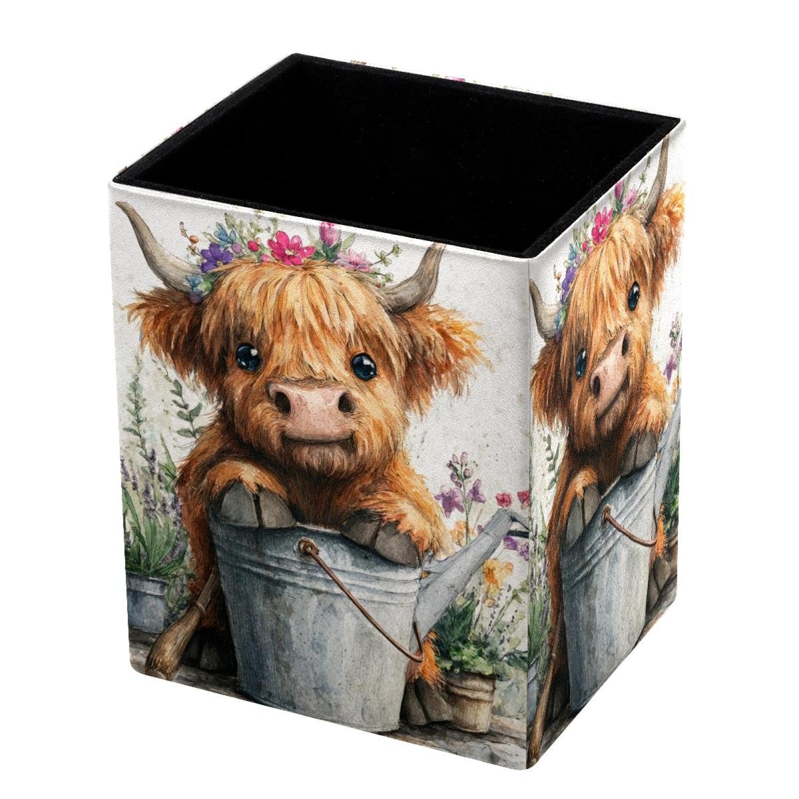 VAPOKF Pencil Holders for Desk, Highland Cow Printed Pen Holders Pen Pot Makeup Brushes Storage Desktop Stationery Supplies Organiser for Home Office