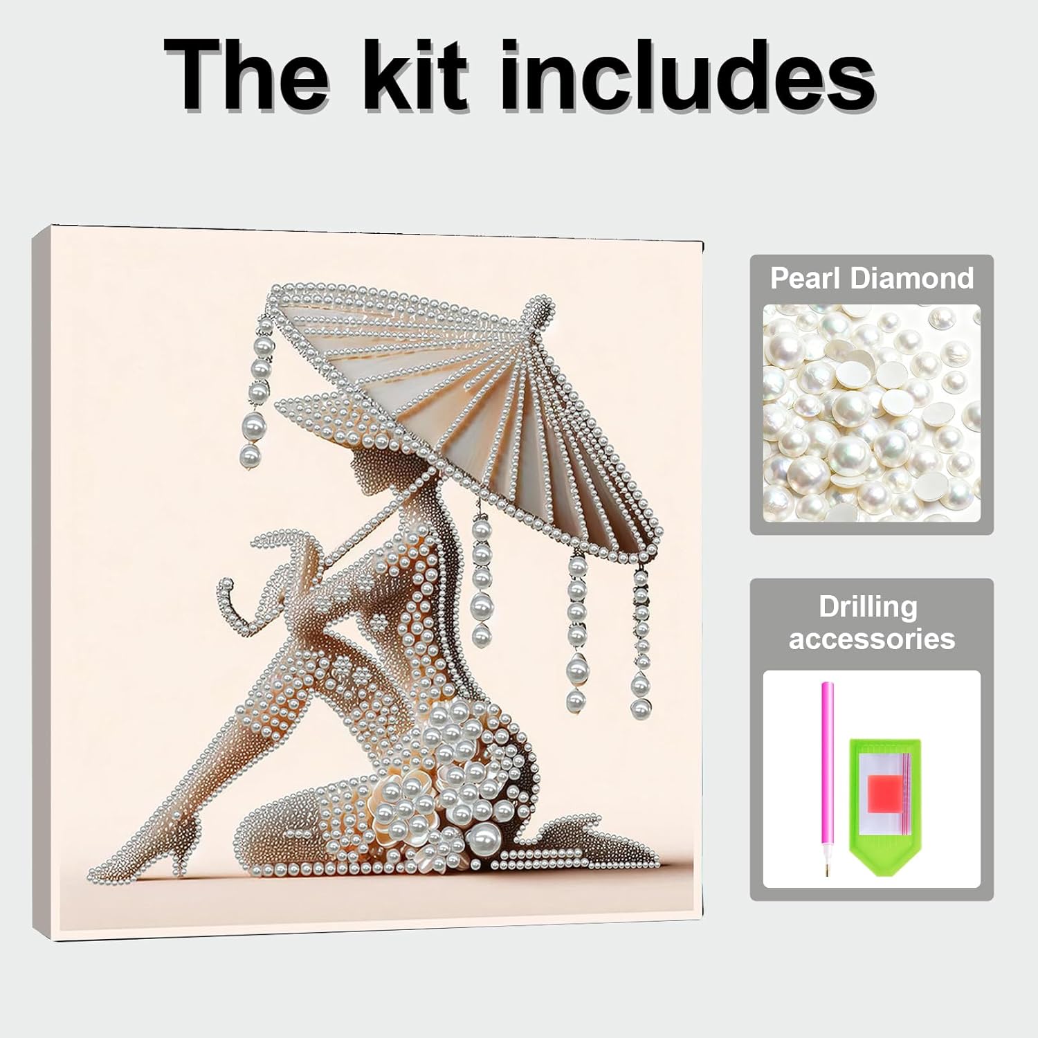 DIY Pearl Painting Kit with Wooden Frame, 3D Plastic Pearl Gemstone Ocean Art Craft for Adults Beginners, Diamond Art Kits for Adults, Home Wall Decor Ready Gift for Women(Kneeling Woman)(30 * 30cm)