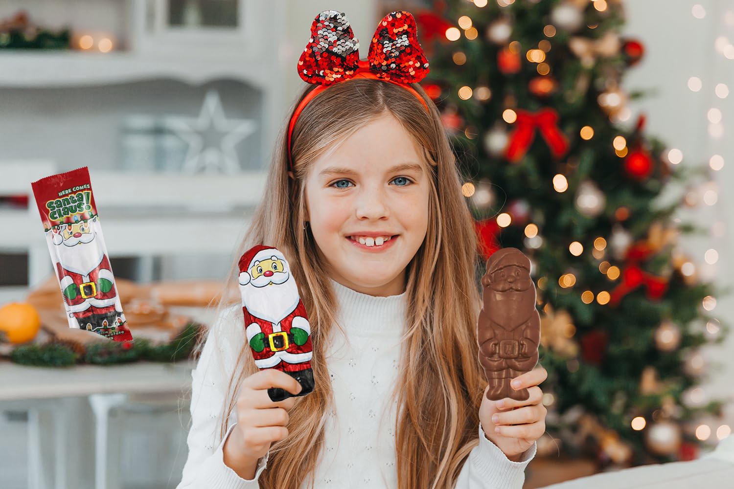 Fruidles Large Christmas Solid Smooth Milk Chocolate Santa Holiday Treats, Party Bag Fillers, Individually Wrapped Foils, 4oz (24-Pack)