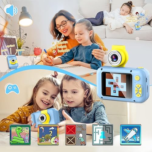 Miniatura 5 de ARNSSIEN - Cámara de lente abatible de 180 para niños cámara digital IPS LCD de 24 pulgadas con funda de silicona cámara para selfie infantil para 3