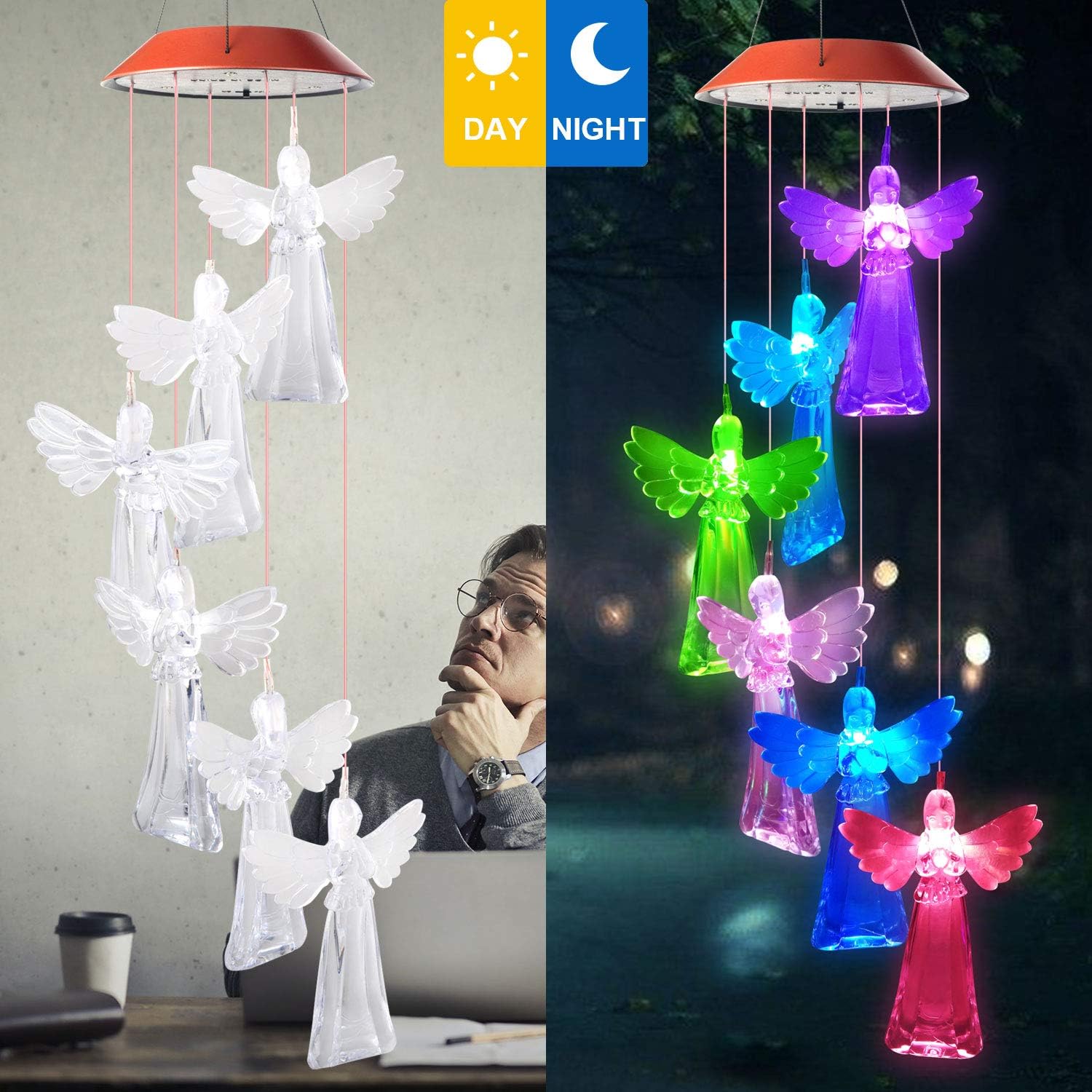 Angel Solar Light Wind Chimes, Birthday Gifts for Women, Birthday Gifts for All mom/Grandma/Women/Aunt/Daughter/Friend/Niece/Sister/Teacher,Gardening Gifts,windchimes Outside,Christmas Yard Decor