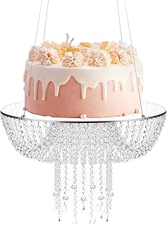 Acrylic Crystal Chandelier Cake Stand, Clear Crystal Drape Suspended Cak...